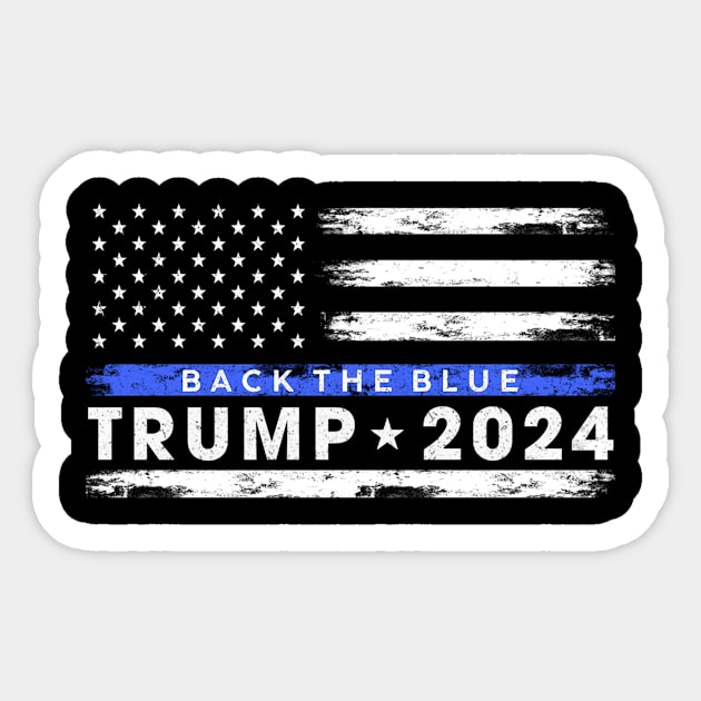 Pro Trump 2024 Back The Blue Thin Blue Line American Flag Sticker by lam-san-dan